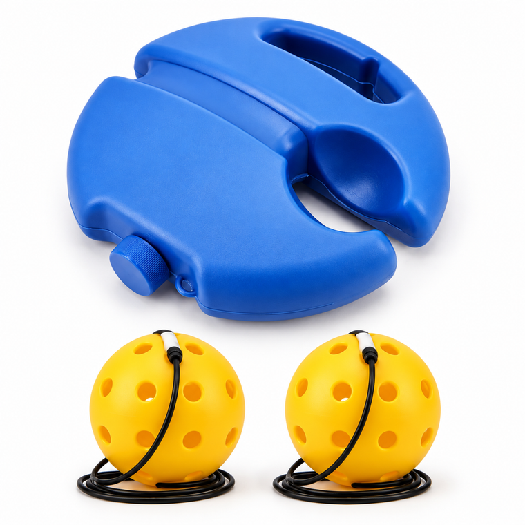 Weighted base and two balls on elastic cords