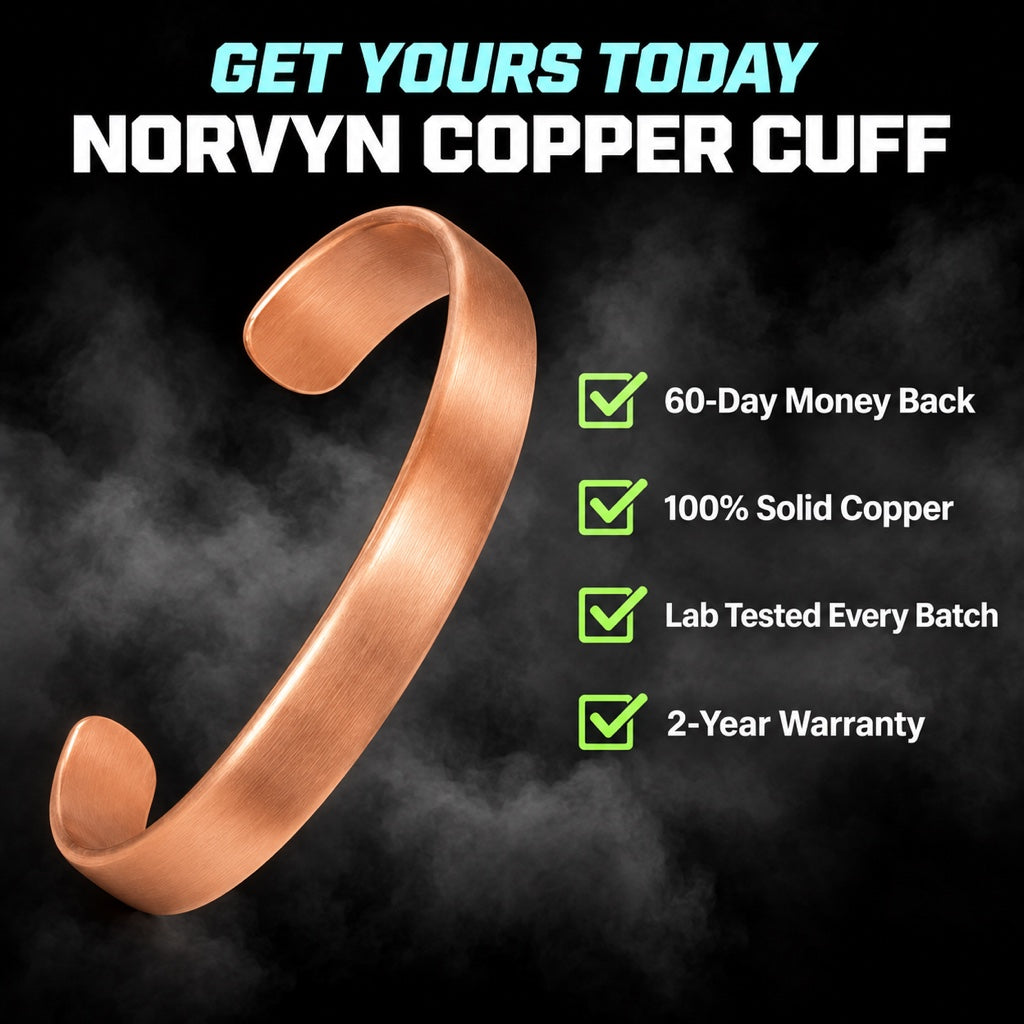 Norvyn copper cuff: 60-day money back, 100% solid copper, lab tested every batch, 2-year warranty
