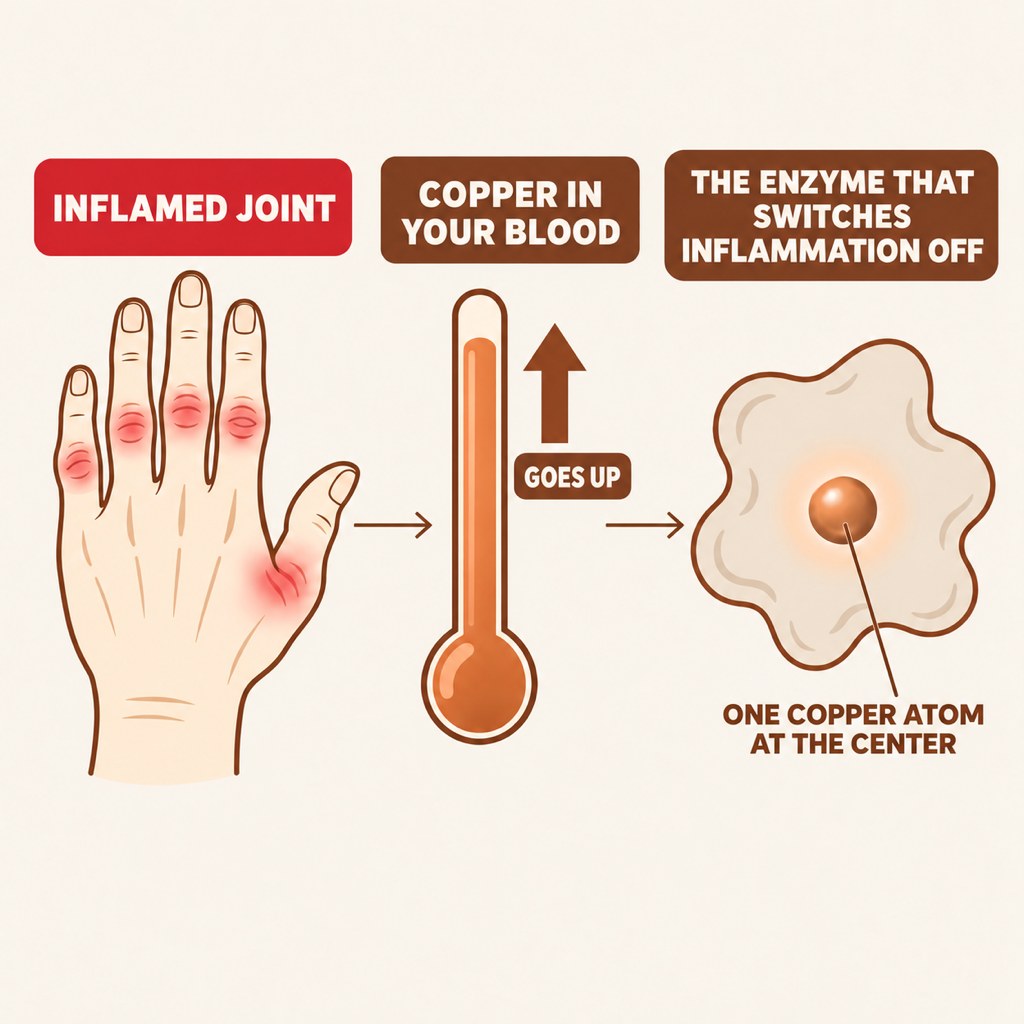 When a joint is inflamed the copper in your blood goes up, and the enzyme that switches inflammation off has one copper atom at its center